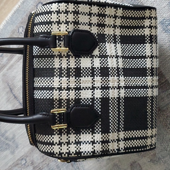 Tory Burch Robinson Plaid Boston Satchel Bag Purse with Crossbody Strap - Picture 14 of 16